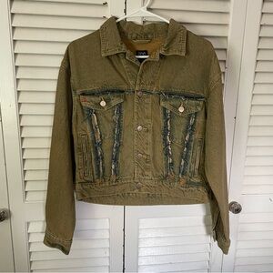 UO Distressed Olive Green Denim Jacket